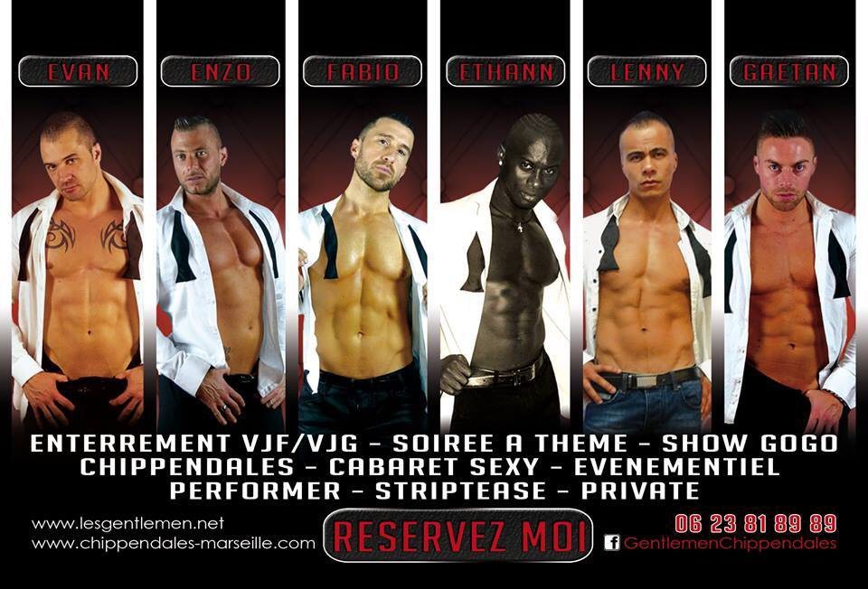 Chippendales des Gentlemen en show à Marseille, six danseurs professionnels en chemise blanche