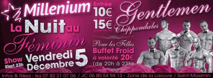 Affiche de la Ladies Night Chippendales au Millenium a Saint-Maximin dans le Var avec les Gentlemen