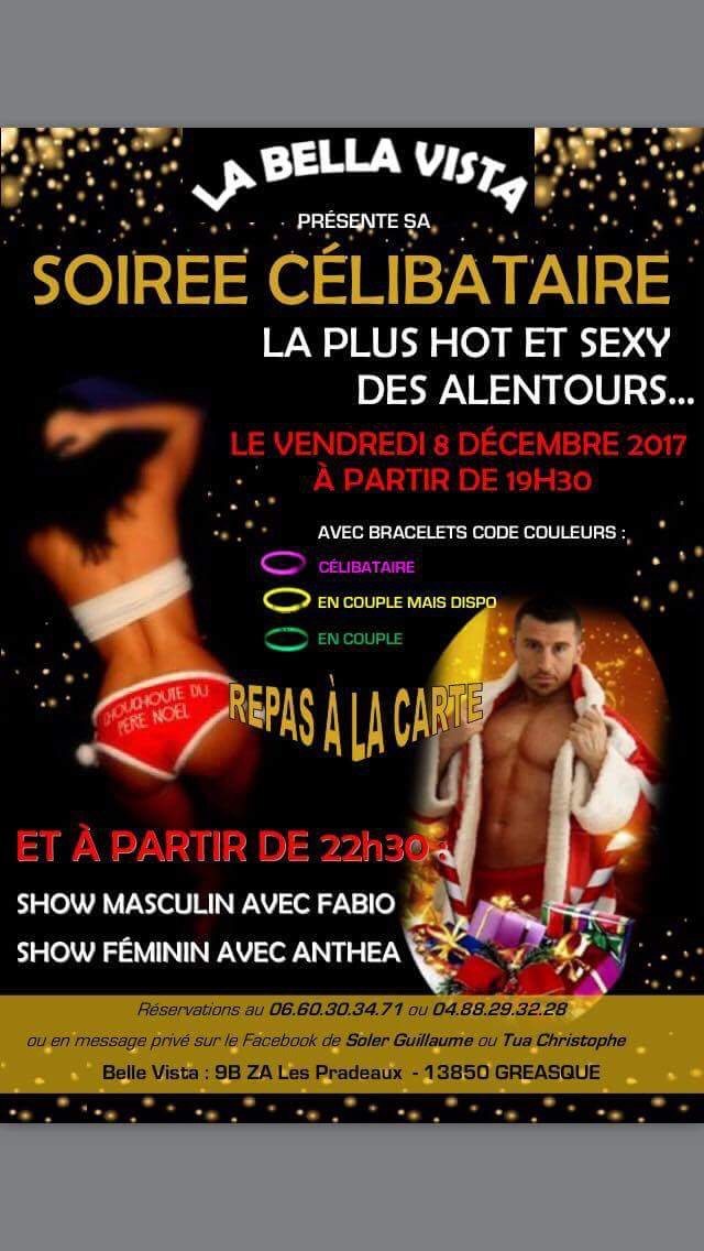 Affiche de soirée célibataire de Noël à Gréasque avec show masculin de Fabio, chippendale des Gentlemen Striptease en costume de Père Noël