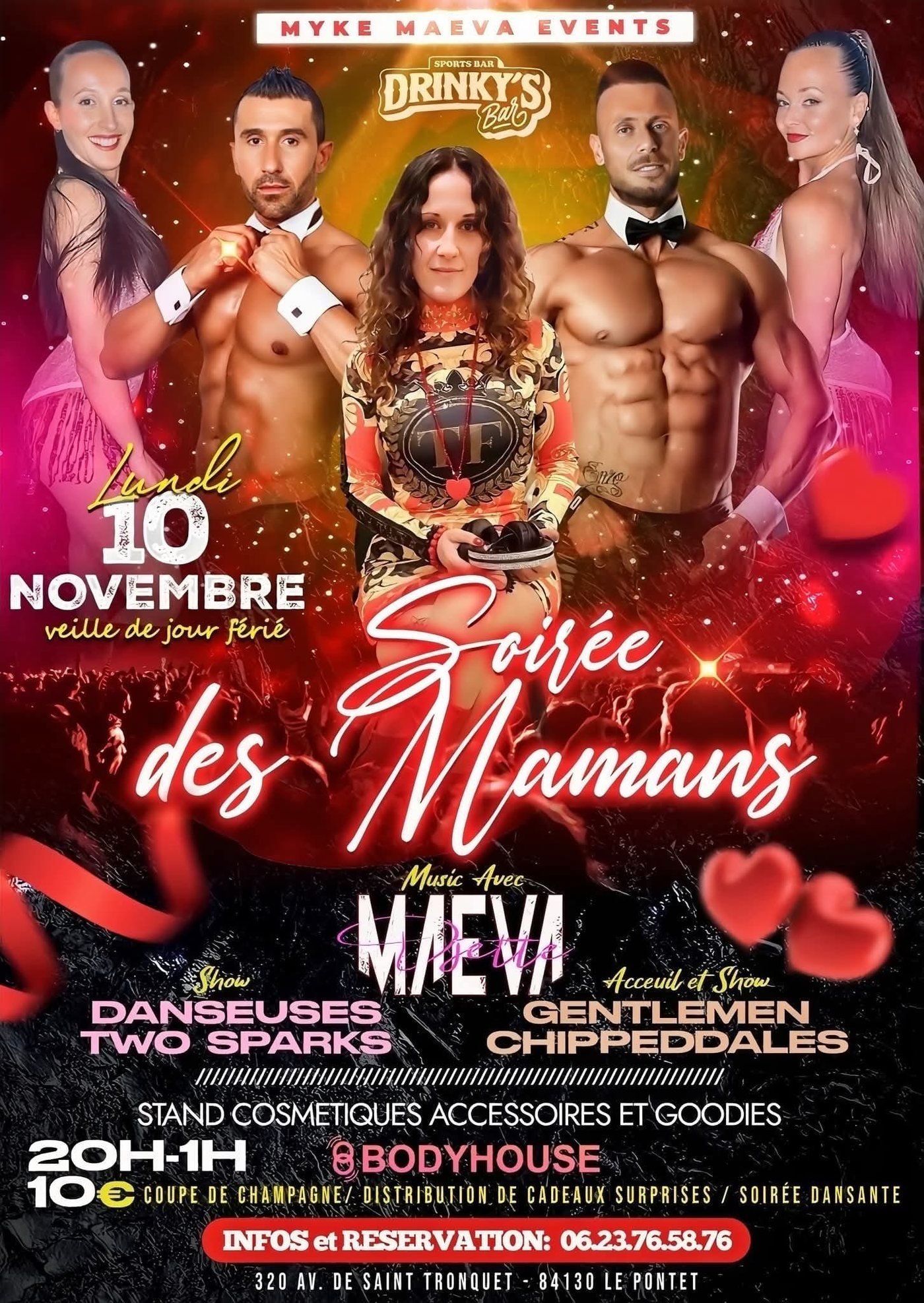 Affiche soirée chippendales entre copines au Pontet près d'Avignon, danseuses et DJ Maeva, 10 novembre 20h-1h