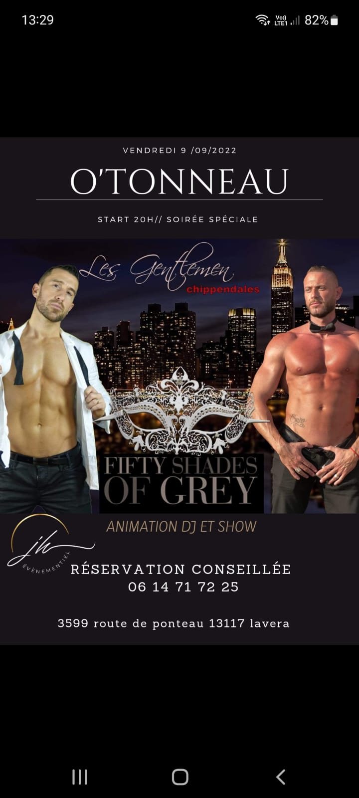 Affiche de la soirée Fifty Shades of Grey des chippendales Les Gentlemen à Lavéra, près de Martigues